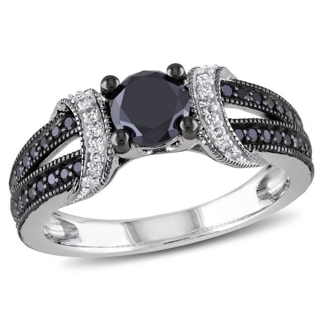 Asteria 1 Carat T.W. Black and White Diamond Sterling Silver Loop Style Engagement Ring