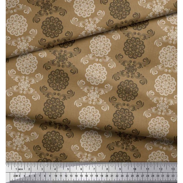 Soimoi Moss Georgette Fabric Damask Ethnic Decor Fabric Printed Yard 42 Inch Wide