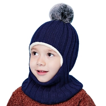 Ketyyh-chn99 Baby Winter Hat Kids Beanie Baby Winter Hat Scarf Toddler Beaniess Hats Girl Boy With Neck Warmer Beaniess For Kids Knit Warm Earflap Hood Caps for One Size,Navy