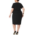 thumbnail image 3 of GRACE & GRANDEUR Robe Fourreau Grande Taille pour Femmes Manches Courtes Col en V Travail Affaires Moulante Crayon Robes Noir 3X, 3 of 5