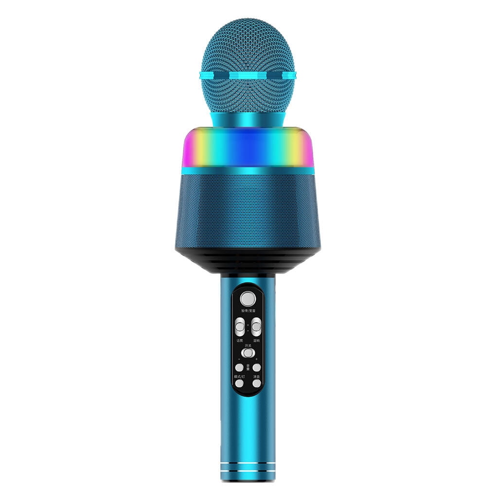 fastboy Microphone Sans Fil Haut-Parleur Dynamique Réverbération Lecteur KTV Surround Rechargeable avec Lumières LED Micro Forte Compatibilité Bleu