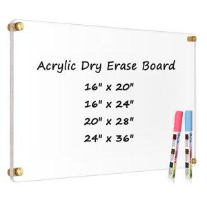 AMUSIGHT Grand tableau d'effacement sec acrylique clair, 36" X 24" Tableau blanc clair sans cadre pour mur, tableau acrylique pour mur en or non magnétique, Ho
