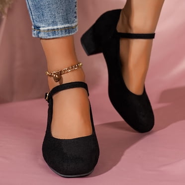 TopLLC Chaussures à Talons Moyens Printemps pour Femmes Nouvelles Grande Taille en Suède Talon Épais Givré Talon Moyen Peu Profond à Boucle Chaussures de Travail Chaussures Simples pour Femmes Chaussures pour Femmes