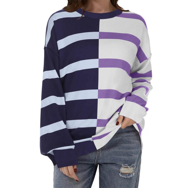Rbaofujie Chandails d'Automne pour Femmes, Mode Décontractée, Imprimé, Col Rond, Manches Longues, Chandail à Enfiler, Hauts, Chandails, Bleu Marine, Chandails à Capuchon et Chandails pour Femmes