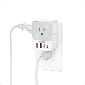 USB C Charger Block 20W PD, YJJSKEJI 4 USB Wall Charger Fast Charging with 3 Outlet Extender Surge Protector, 3 Side Multi Port Adapter, Electric Multiple Outlet Plug for Home Office Dorm Room