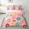 thumbnail image 2 of Cartoon Donut Bedding Set 7 Pieces Colorful Donuts Pattern Comforter Cover,Sweet Themed Soft Queen Sheet Set With Comforter,Cute Food Dessert Bed In A Bag for Girls Bedroom Decor ,Pink, 2 of 5