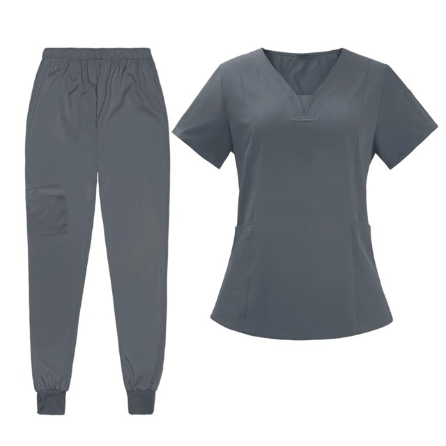 Tachiuwa Female Scrub Set Classic Short Sleeved Elastic Waist Soft Nurse Work Clothes S
