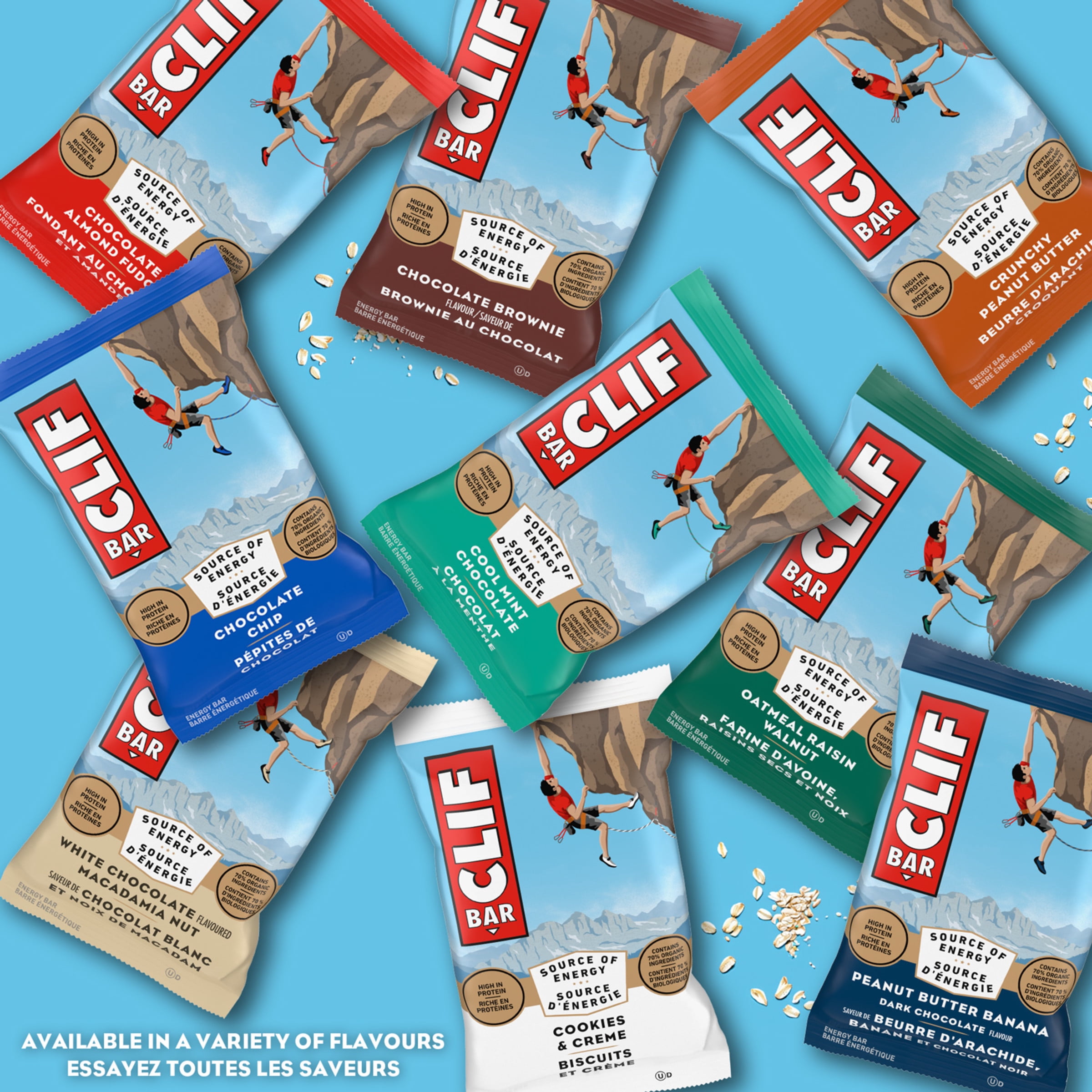 CLIF BAR Barres Énergétiques, Beurre d'Arachide Croquant, Barre Granola, Riche en Protéines, Contient 70 % d'Ingrédients Biologiques Boîte de 10 Barres