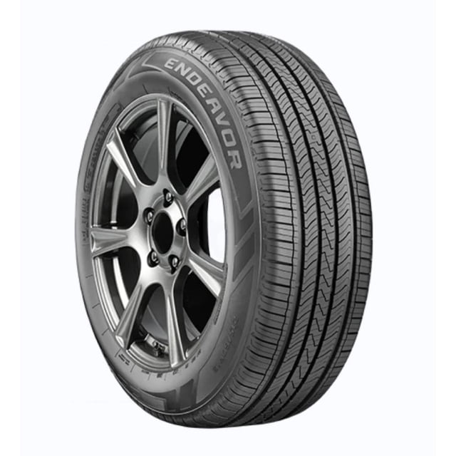 Cooper Endeavor 205/65R15 94H BSW all-season tire with black sidewall mounted on a dark gray alloy wheel, featuring an even tread pattern for reliable wet and snow traction, long tread life, and a quiet ride ideal for cars and minivans.