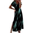 thumbnail image 2 of SMihono Robes Bohèmes d'Été pour Femmes Grande Taille à Col en V Mode Décontractée Style de Déplacement Chandail à Manches Courtes Imprimé Robe Ajustée, 2 of 8