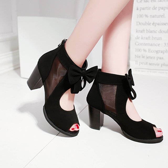 LSLJS New Fashion Sandals Hollow Bow Ladies Sandals Back Zipper Fish Mouth Ladies Shoes