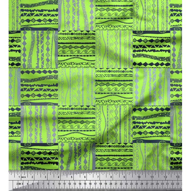 Soimoi Green Silk Fabric Geometric African Print Fabric by the Yard 42 Inch Wide