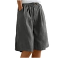 thumbnail image 1 of Timegard Wide Leg Shorts for Women Cotton Linen Elastic Waist Button Loose Solid Color Knee Length Pants, 1 of 7