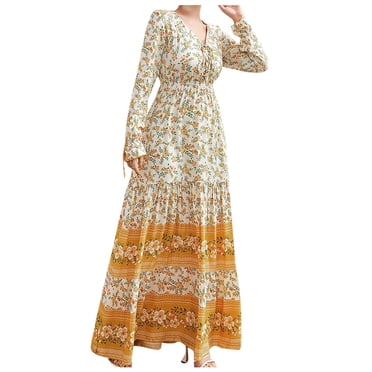 Robe Femme Mode Confortable Hiver Décontractée à Imprimé Floral à Manches Longues à Col en V