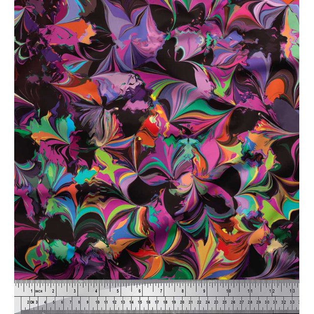 Soimoi Modal Satin Fabric Abstract Color Block Decor Fabric Printed Yard 42 Inch Wide