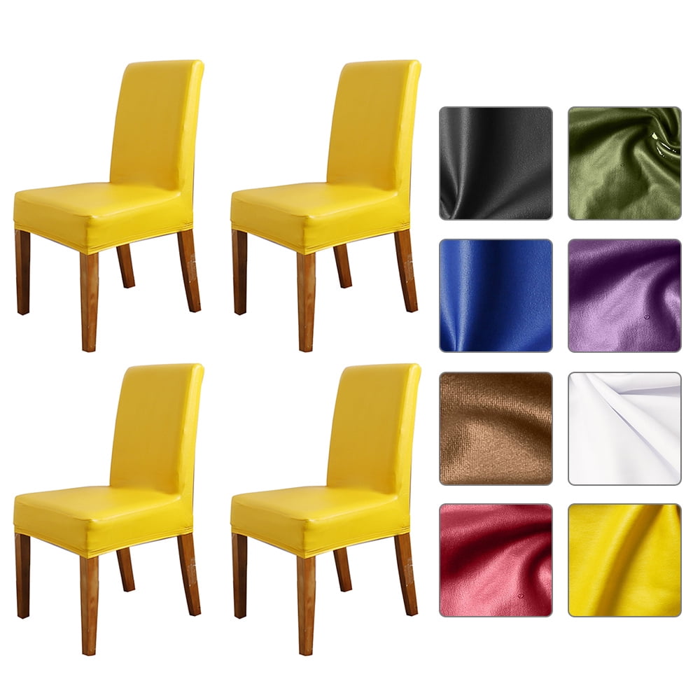 Stretch Solid Pu Leather Waterproof Dining Chair Cover Slipcover Removable Washable Short Dining Chair Protector Seat Solid Slipcovers for Hotel Dining 4pcs Yellow