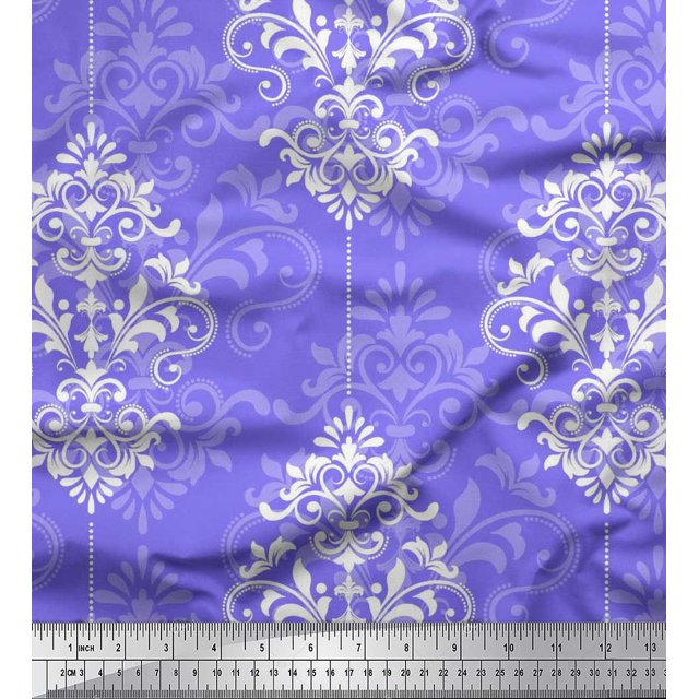 Soimoi Velvet Fabric Filigree Damask Fabric Prints by Yard 58 Inch Wide