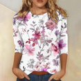 thumbnail image 2 of Pisexur Womens Hauts Mode Imprimé Floral T-Shirts Décontractés Col Rond Manches 3/4 Tee Tops Tendance Blouses Été Automne, 2 of 4