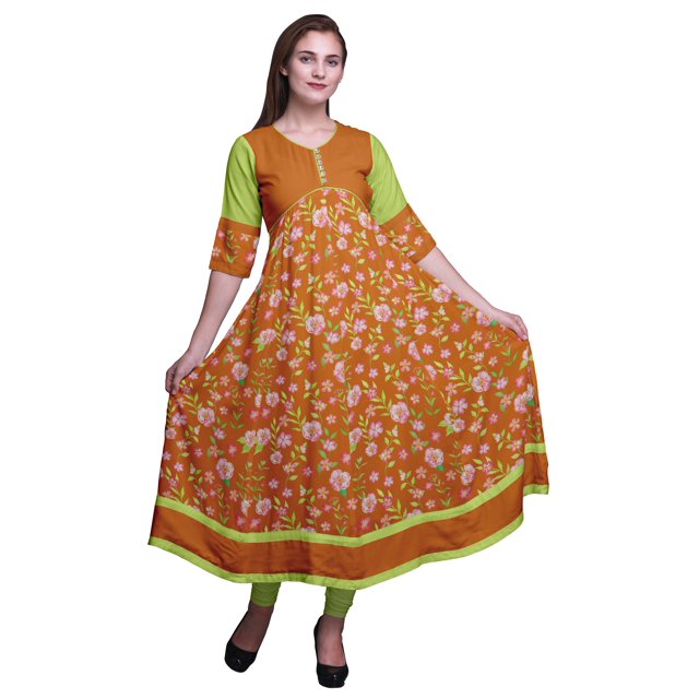 Bimba Kurti Longue Imprimée pour Femmes Robe Anarkali Indienne Haut Tunique Décontracté