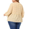thumbnail image 3 of Agnes Orinda Hauts Babydoll de Pâques pour Femmes Grande Taille, Col en V, Floral, Manches Lanterne 3/4, Chemises, Blouses à Basque 4X Beige, 3 of 8