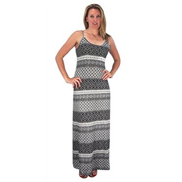 Peach Couture Women's Damask Spring and Summer Sleeveless Blouson Maxi Dress Black Small