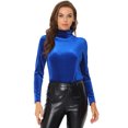 thumbnail image 1 of INSPIRE CHIC Haut en Velours à Col Roulé pour Femme à Manches Longues Chemises de Travail Blouse Basique en Velours Grand Bleu Royal, 1 of 5