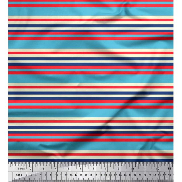 Soimoi Poly Georgette Fabric Horizontal Stripe Printed Fabric 1 Yard 52 Inch Wide