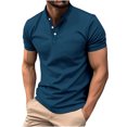 thumbnail image 2 of Jovati Short Sleeve Round-Neck Shirt for Men, Solid Color with Button Detail and Patch Pocket, Polyester Fabric, Regular Fit, Casual Style, Spring Summer Wear, 2 of 7