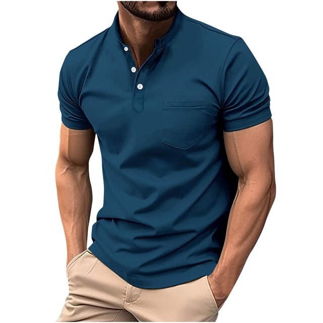 FAIWAD T-Shirts à Manches Courtes pour Hommes, Col Rond, Extensibles, Décontractés, Chandail-Over Basique à 3 Boutons avec Poche