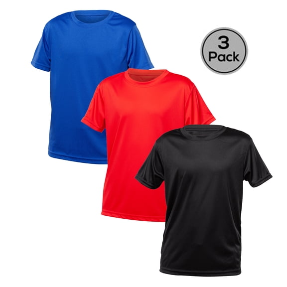 Blank Activewear Lot de 3 T-Shirts pour Jeunes, Tissu de Performance à Séchage Rapide, 100 % Polyester