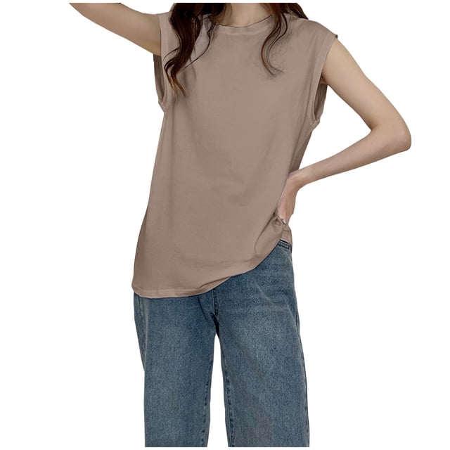Timegard T-Shirts d'Été pour Femmes à Manches Cap, Col Ras du Cou, T-Shirts Athlétiques Décontractés Amples, Couleur Unie