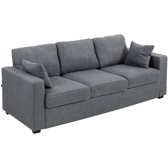 HOMCOM Canapé 3 Places à Assise Profonde, Sofa Moderne Rembourré, Gris Foncé