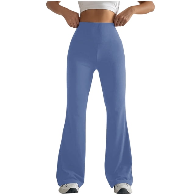 LOVZFMLL Women's Pants, Solid Color Tight Fitting Hip Shaping Flared Yoga Pants Blue, XL