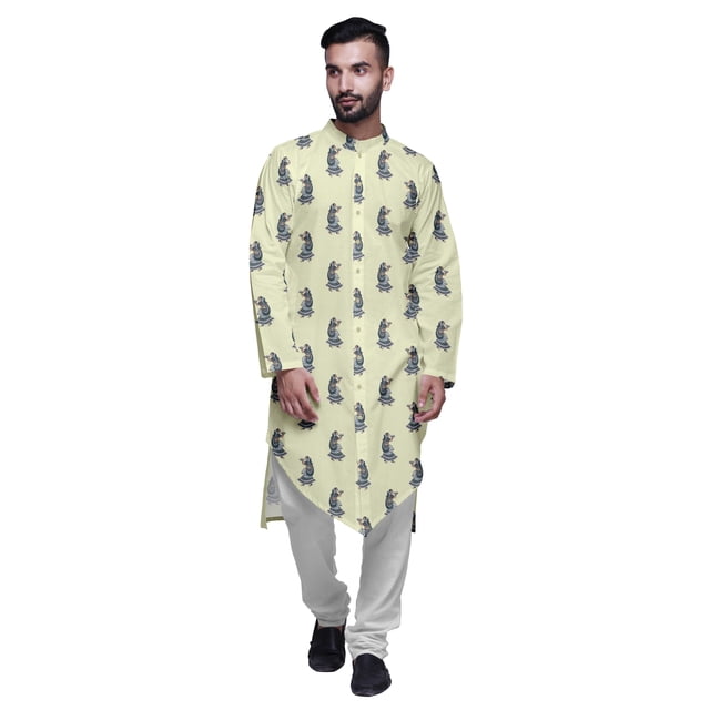 Atasi Printed Long Sleeve Kurta With Pajama Set For Men Summer Clothing