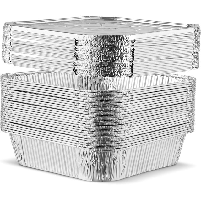 PLASTICPRO 5 Pack 8 Inch Square Aluminum Pans with Lids Disposable Tin Foil Pans Baking Pans Food Storage