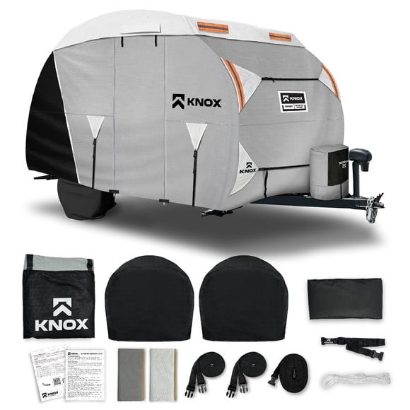KNOX 2nd Gen R-Pod Cover, Anti-Tear APEX Fabric, Fits R-Pod Travel Trailer, RV and Motorhome, Includes Propane, Tire, and Ladder Cover, Windproof Ropes, Fits Up To 13' 7" Trailers