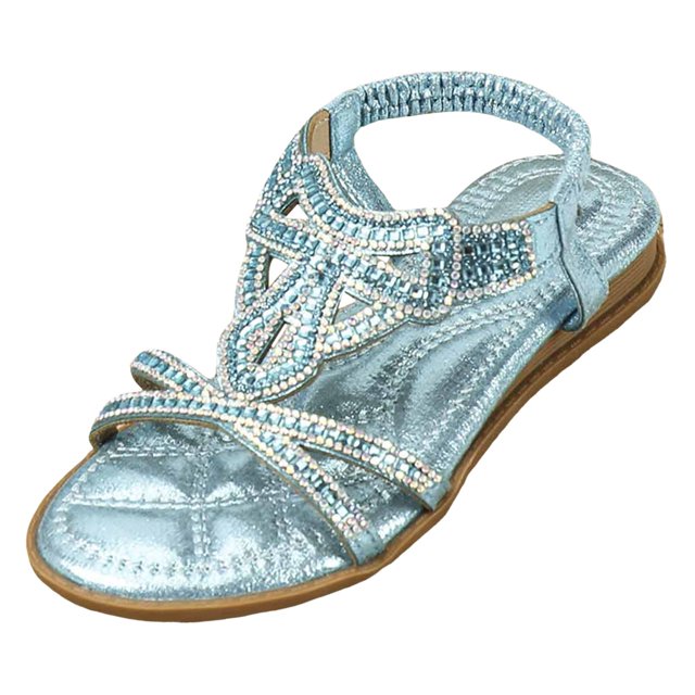 BOBOGOJP Kids Spring Shoes Girls Glitter Beach Shoes Shoes Flat Summer Shoes Glitter Shoes Boho Comfortable Sandals with Rhinestones Glitter Shoes Sky Blue for 13