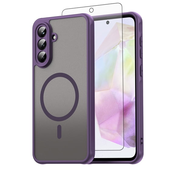 Asuwish Compatible with Samsung Galaxy A36 5G Magnetic Phone Case Translucent Matte Anti-fingerprint Back Military Grade DropProof Shockproof Protective Cover for A 36 36A SM-A366U Women Men Purple