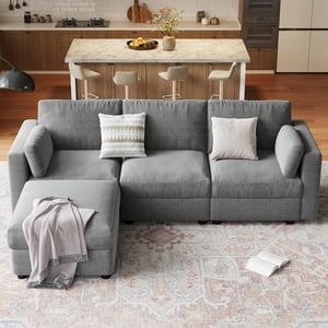Canapé modulaire de section surdimensionné, 4 Couch sectionnel de la couture, 104" L Canapé en forme avec Movable Ottoman, Couch modulaire convertible pour le salon Appartement et bureau, Chenille Grey
