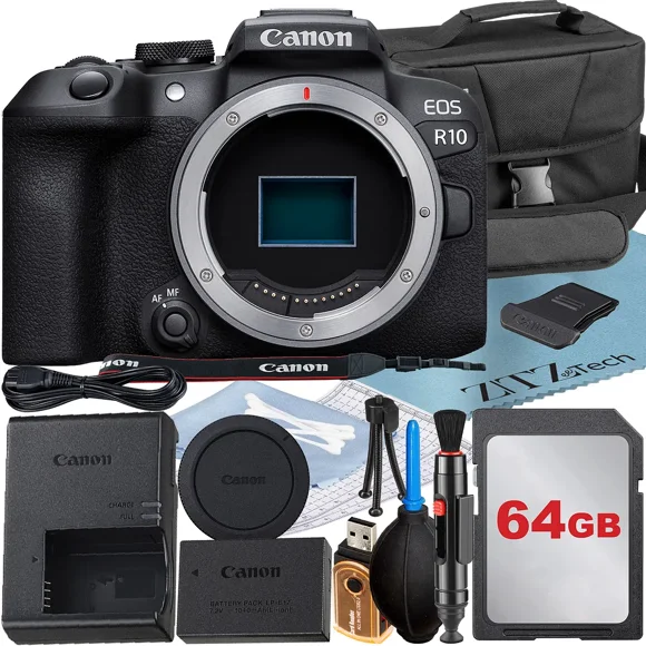 Canon EOS R10 Appareil Photo Sans Miroir (Boîtier) avec Vidéo 4K + Carte Mémoire 64 Go + Étui + Ensemble d'Accessoires ZeeTech