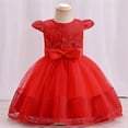 thumbnail image 2 of FhsagQ Robes Filles Robes de Noël 10-12 Blanc Enfants Tout-Petits Bébés Filles Printemps Été Imprimé à Volants Manches Courtes Robe Princesse à Volants Sans Manches Spectacle Dentelle Fête Rouge 6-12 Mois, 2 of 4