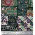 thumbnail image 1 of Soimoi Moss Georgette Fabric Ogee & Mandala Patchwork Fabric Prints by Yard 42 Inch Wide, 1 of 3
