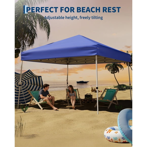 Pop Up Canopy Tent – 10x10 FT Easy Setup with Slant Legs – Outdoor Patio Gazebo Shelter – Portable Shade – Includes Carrying Bag & 8x8 FT Blue Canopy Cover – Blue