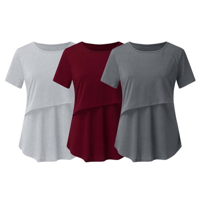 DPTALR Grossesse Enceinte Allaitement T-Shirts à Manches Courtes Couleur Unie Col Rond Blouse d'Allaitement