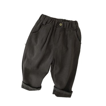 MeetoTime Unisex Toddler Long Pants Baby Boys Girls Cotton Elastic Waist Buttons Solid Color Pants with Pockets Suitable for 1-6 Years