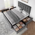 thumbnail image 4 of Bed Frame with 4 Storage Drawers and Adjustable Headboard, Upholstered Mattress Foundation with Skin-Frienly Linen, No Box Spring Needed, 4 of 9