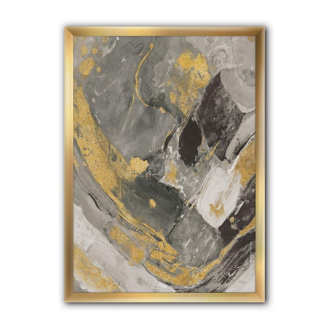 Designart Art Mural Encadré Marbre Or et Noir II Montrant des Motifs Abstraits de Marbre Or, Noir et Gris sur Toile de Qualité Supérieure Résistante à la Décoloration, Monté dans un Cadre Doré de 1,5 Po avec Trousse de Suspension Incluse, Convient à la Déco Maison Moderne.