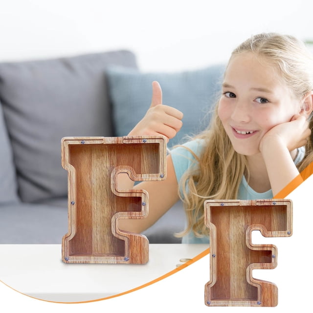 LSLJS Wooden English Letter Saving Can Transparent Glass Saving Can, Piggy Bank