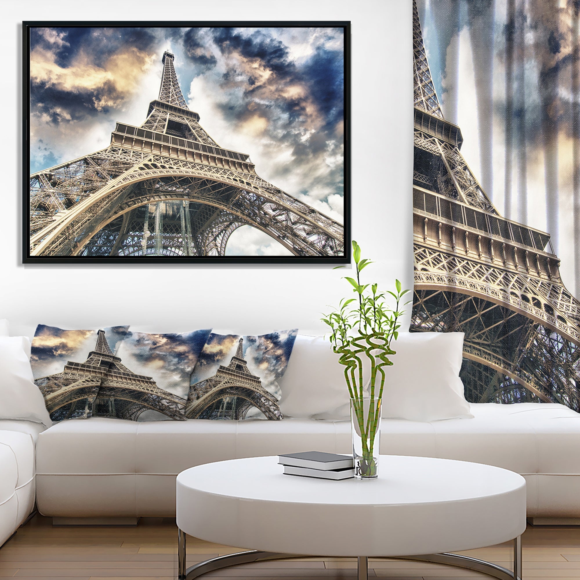 Design Art La Vue De La Tour Eiffel De Paris Du  Sol  Sur Toile Encadrée
