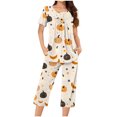 thumbnail image 1 of Jamicy Pyjama en Coton pour Femmes Vêtements de Maison pour Femmes Mode Décontractée Ample Imprimé Col Rond à Boutons Ensemble de Pyjama Capri Pyjama d'Halloween, 1 of 4